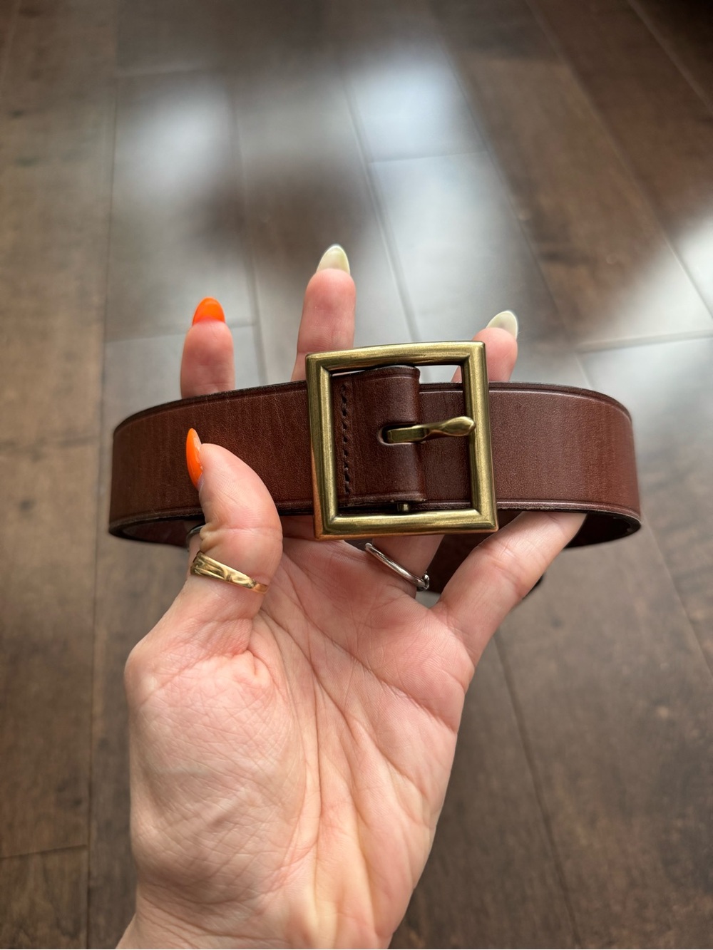 Madewell Brown Leather Belt with Brass Square Buckle